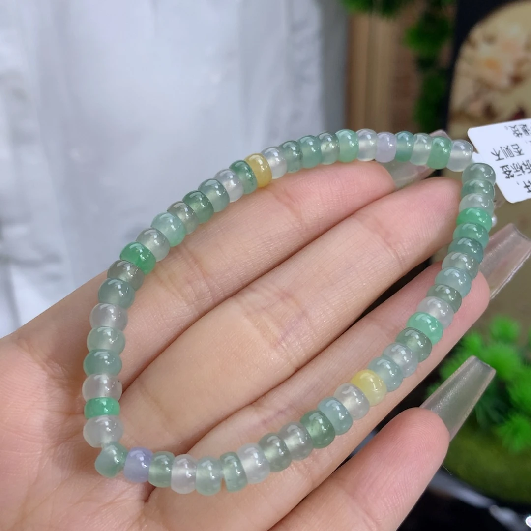 翡翠手链未镶嵌卡5-5.4冰胶多宝算盘