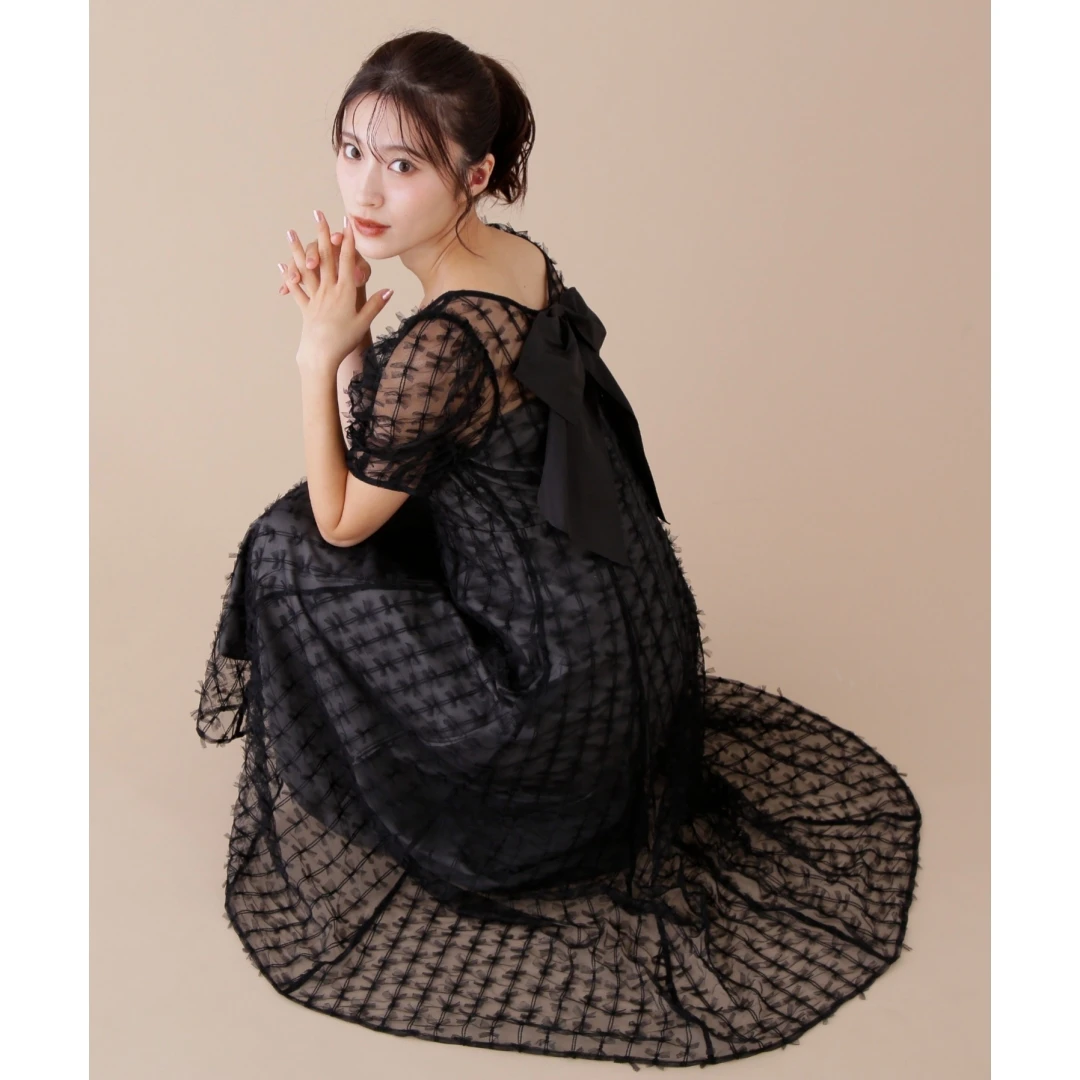 【六哥家】春季新款 J 法式优雅千金风时尚立体缎带编织连衣裙