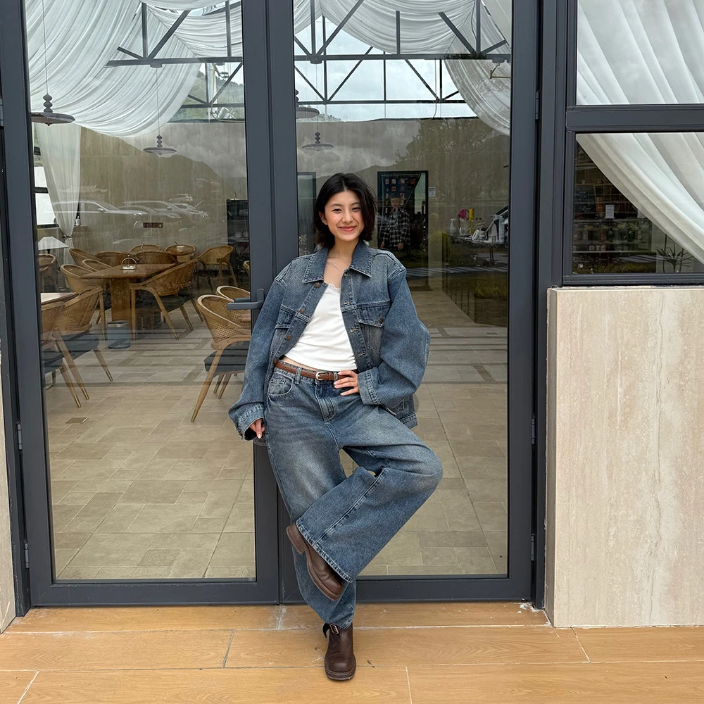 【清】NO退换ONEXH·IN choose u2025秋季洗水阔腿牛仔裤韩版直筒裤