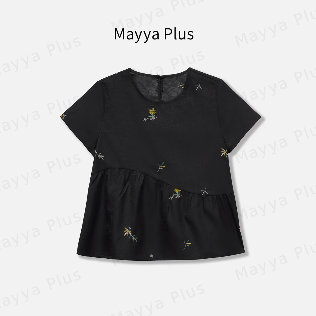 【沪上千金】Mayya Plus麦芽定制轻奢黑色时尚小衫减龄短袖32528615