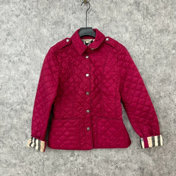 95新 BURBERRY/博柏利 玫红色棉服外套