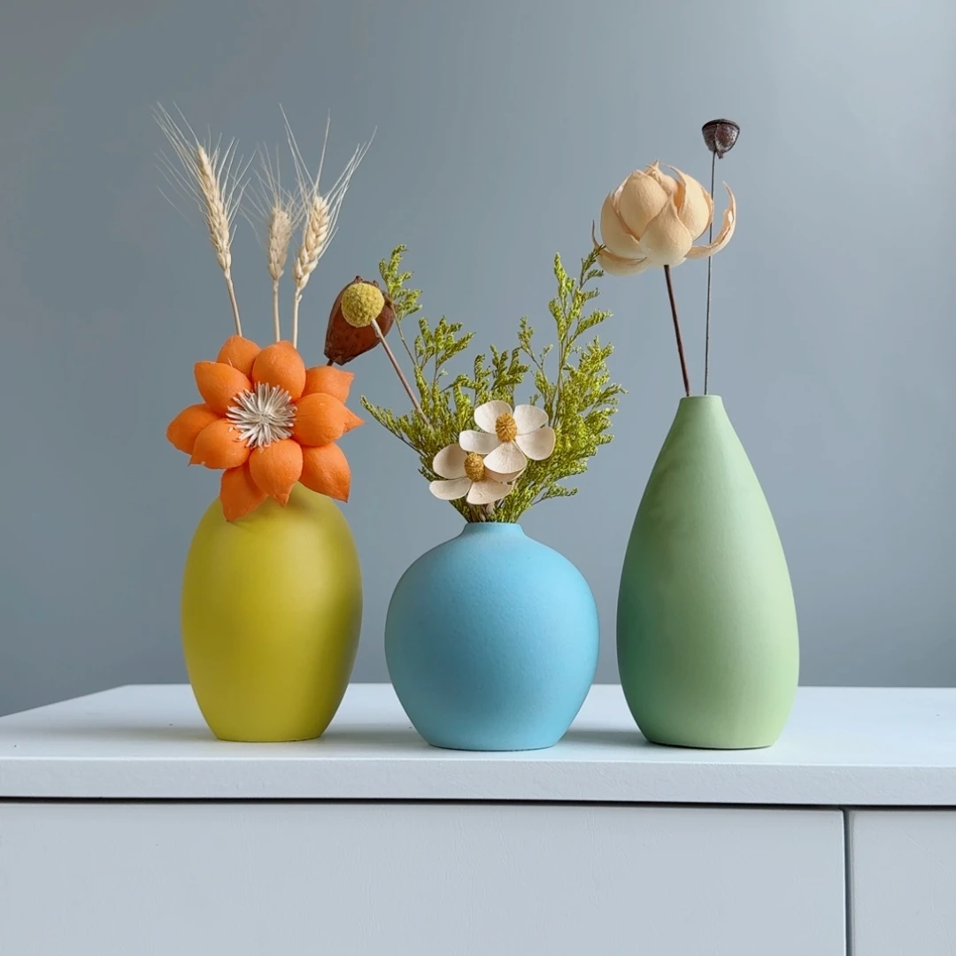 摆件陶瓷小花瓶摆件含花总高约20-30cm