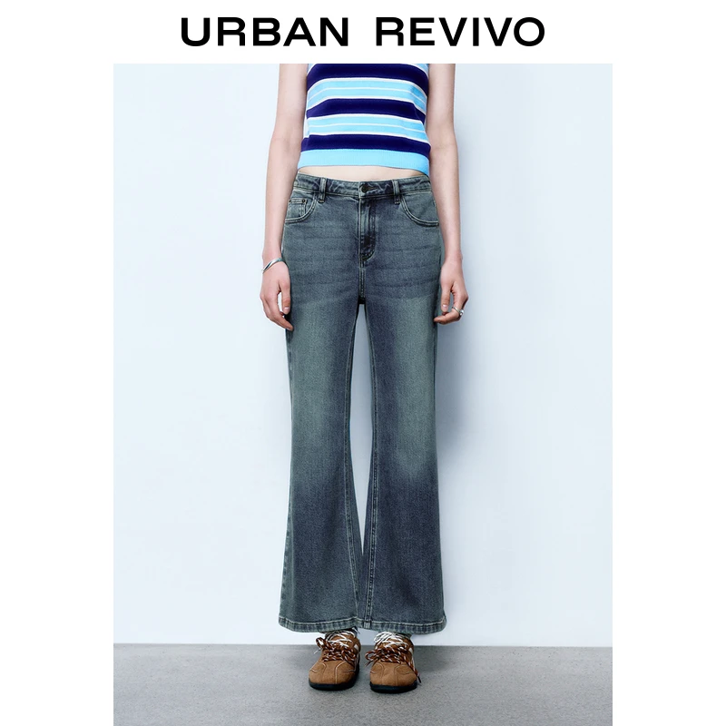 UR2025秋季新款女装时髦休闲百搭九分喇叭牛仔长裤UYY850085