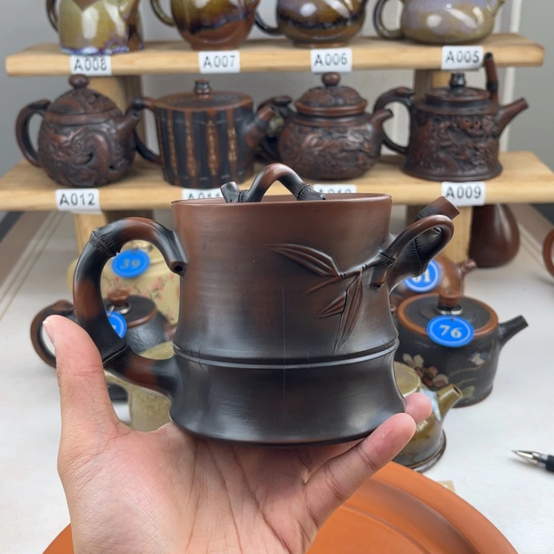 壶350cc仿生竹节壶，建水紫陶老手艺人全手工制作