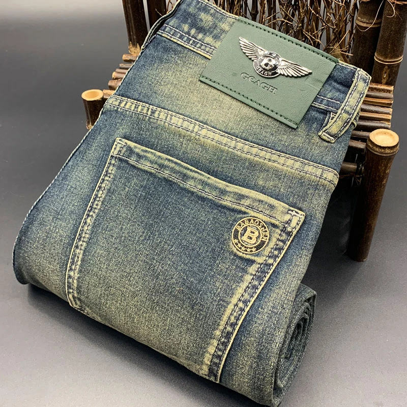 轻奢高端牛仔裤男春夏款修身小脚复古怀旧潮牌做旧弹力裤牛仔裤