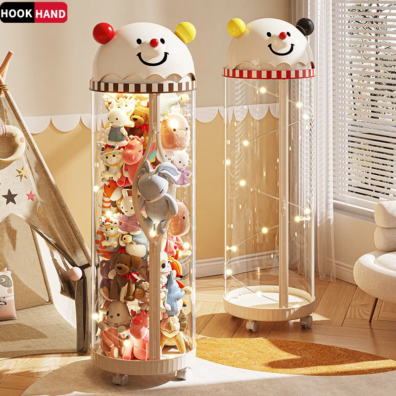 娃娃收纳桶拉链款玩貝收纳筒毛绒玩偶布整理收纳儿童公仔透明收纳