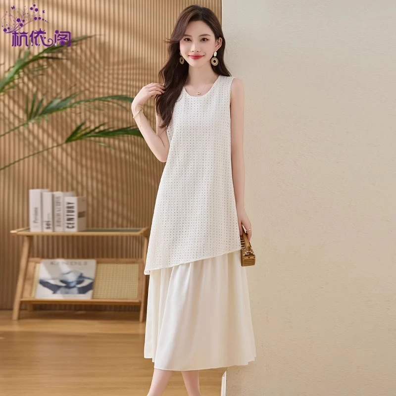 无袖背心连衣裙女夏2025新款高级感气质宽松遮肚显瘦减龄a字裙子