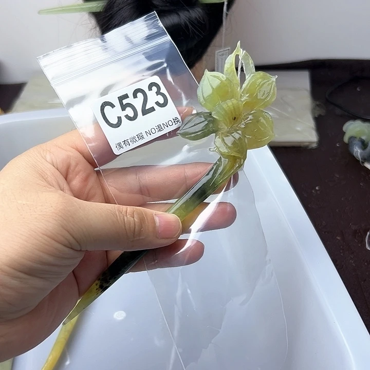 蛇纹石玉发饰合金点****6