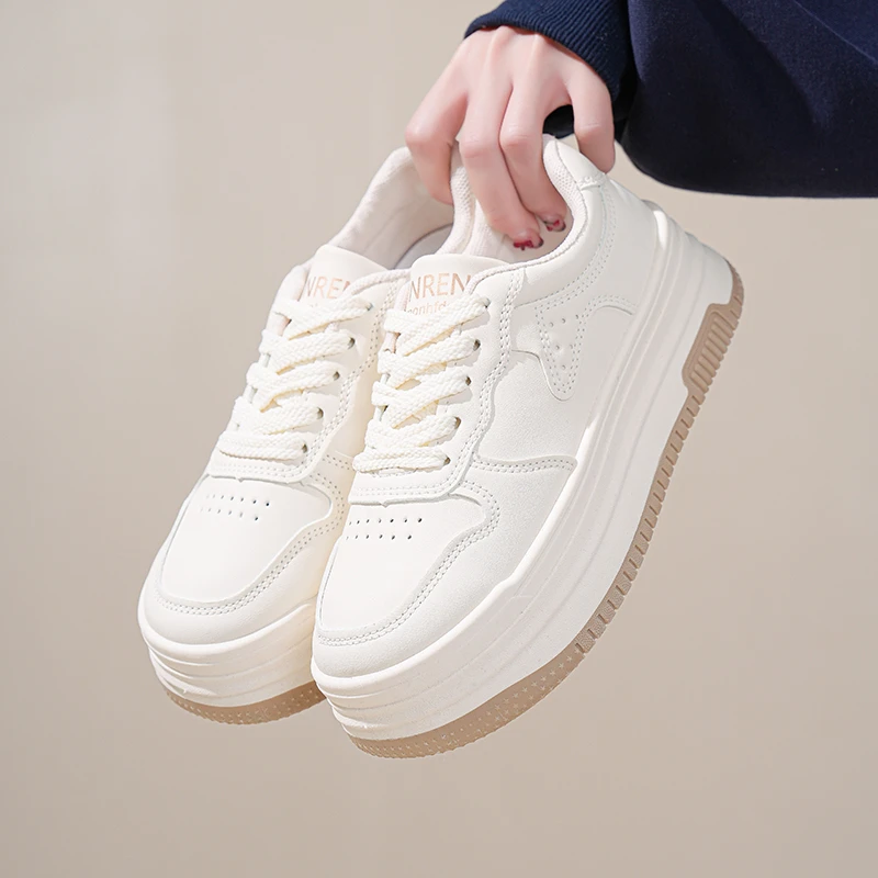 厚底增高运动板鞋2025百搭小白鞋学生白色安哥拉红B-11