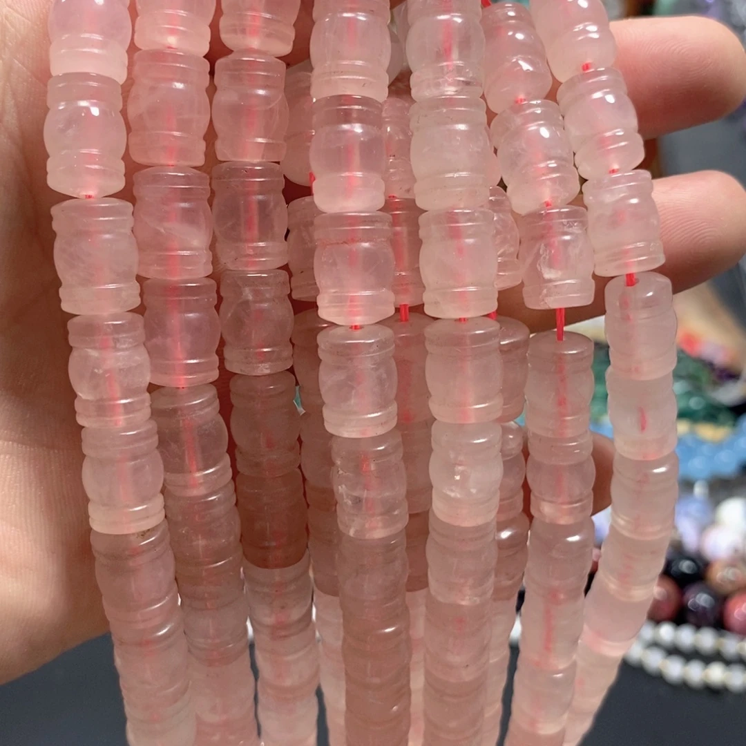 未镶嵌玛瑙/玉髓珠宝半成品天然粉水晶回纹一条卡10mm