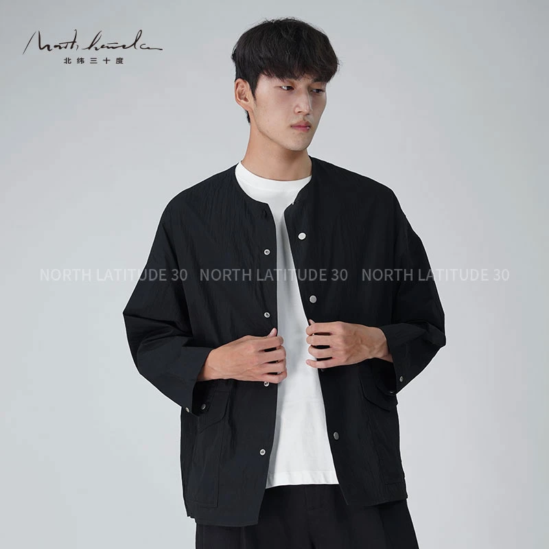 北纬三十度男装无领夹克秋季轻薄款潮流简约休闲百搭时尚宽松夹克