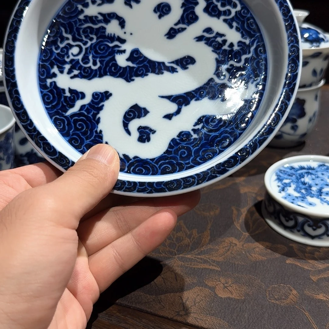 摆件陶景德镇高端暗刻龙盘