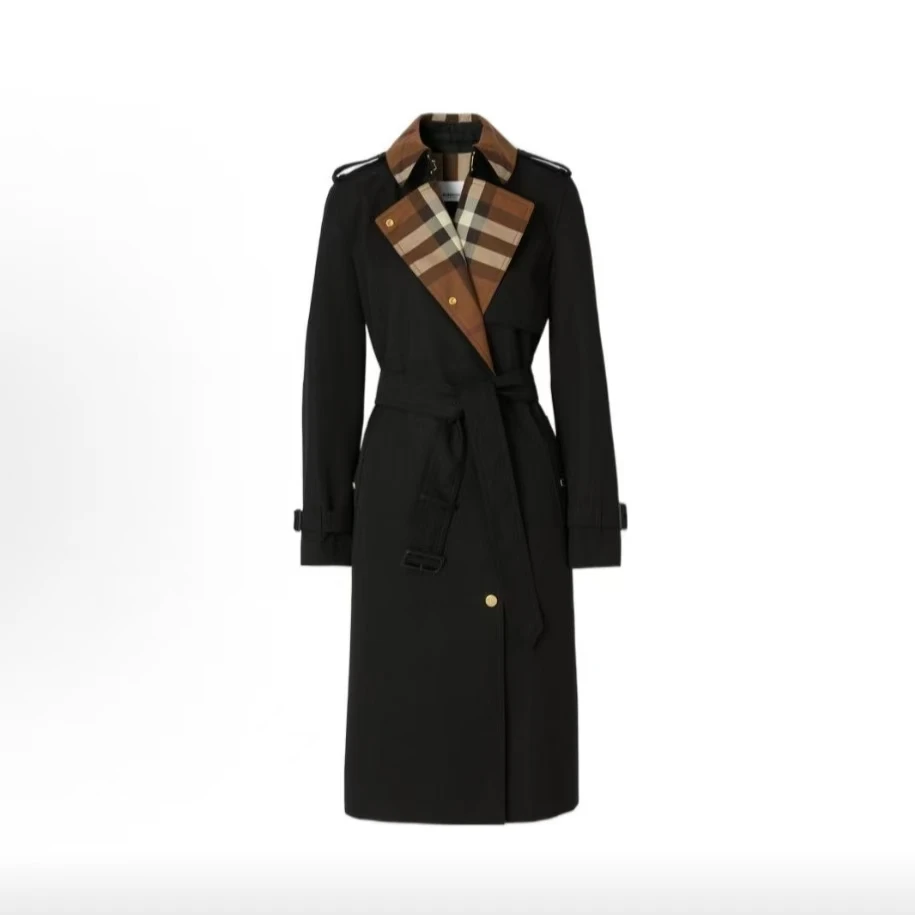 未使用 BURBERRY/博柏利 （东楠）Burberry黑色 格纹内衬中长款大衣