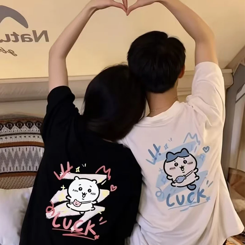 海外订单尾货~剪标撤回外贸设计感卡通印花纯棉短袖T恤男女情侣装