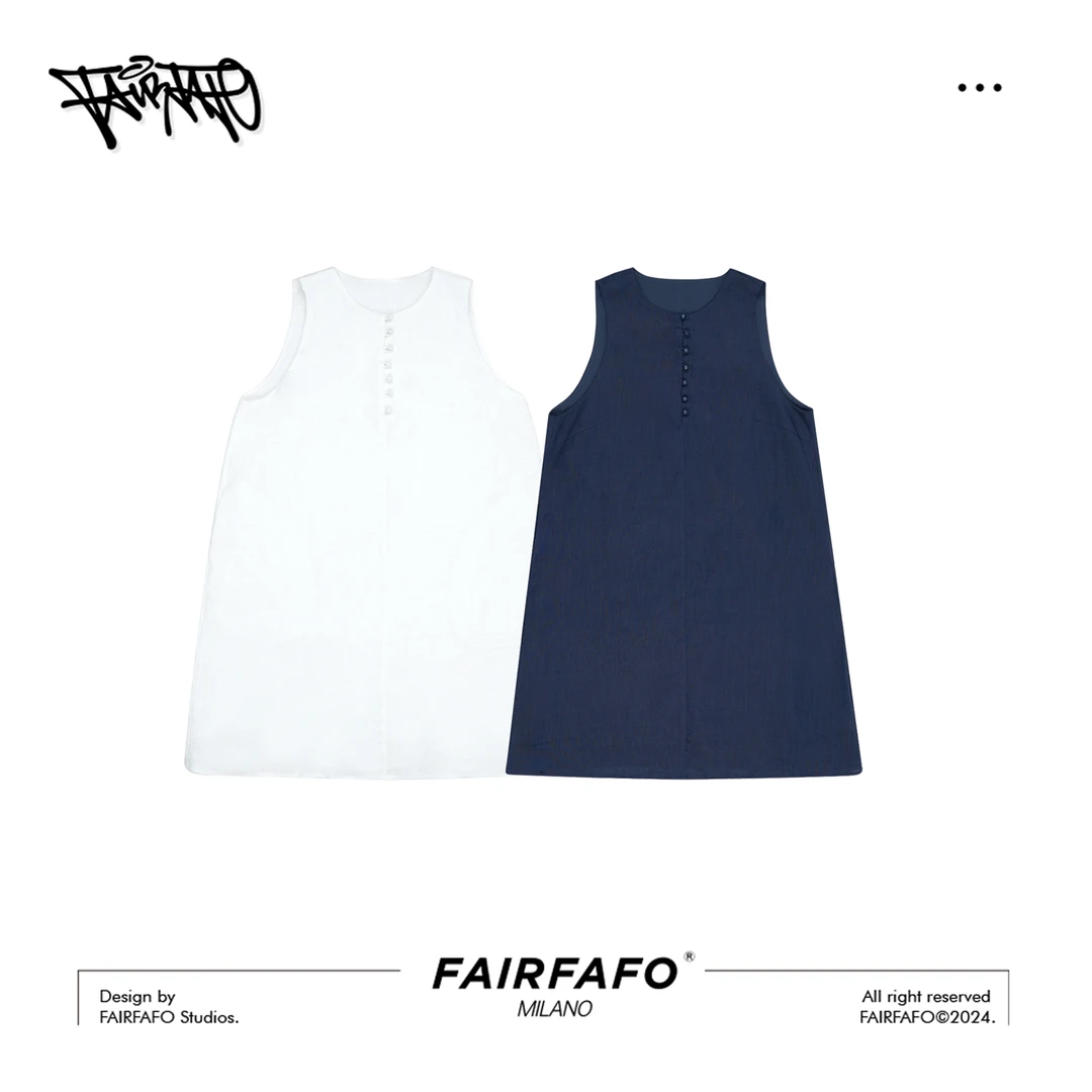 FAIRFAFO林肉肉【白色无袖亚麻连衣裙】宽松气质连衣裙女ND24QZ510