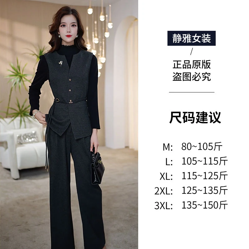 气质显瘦套装女2025年春秋新款洋气减龄时尚马甲直筒裤三件套