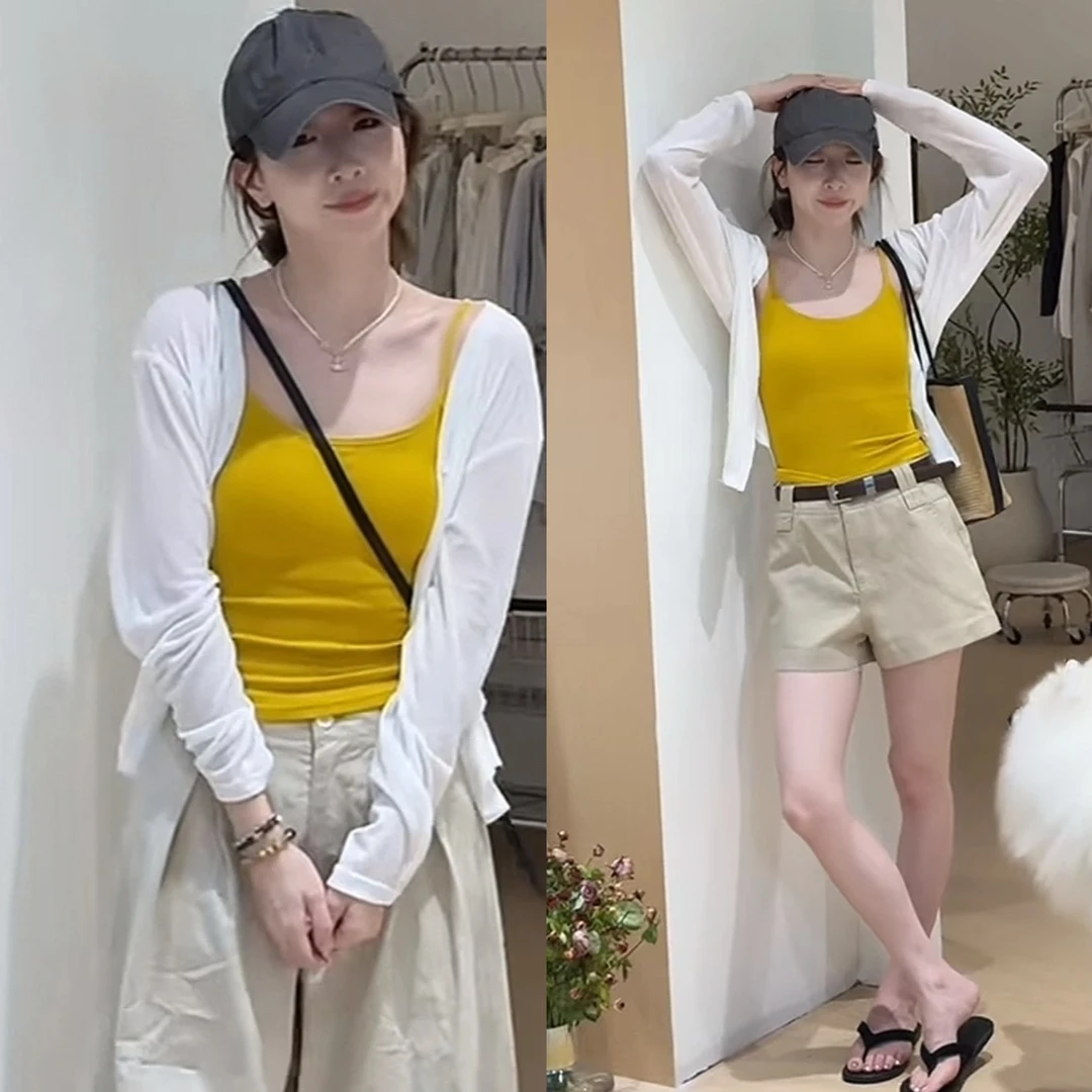 韩系爆款吊带背心+长袖防晒开衫两件套女2025早秋减龄超好看套装