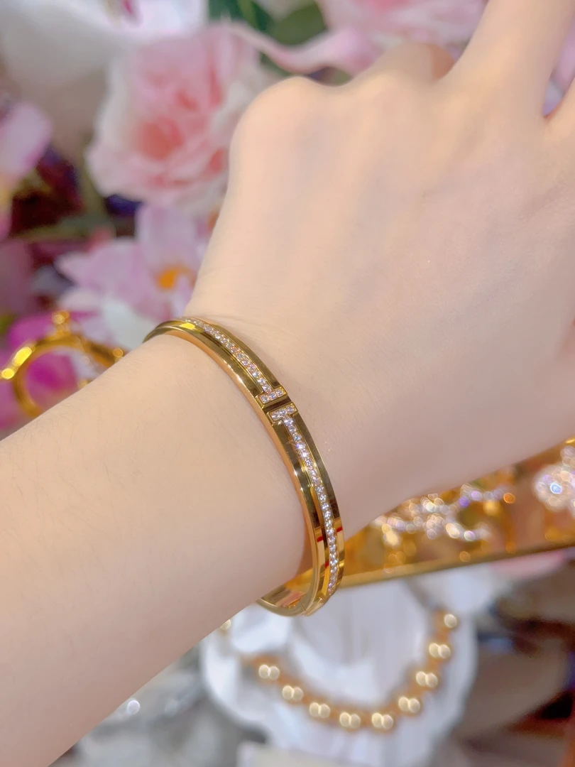 【苏妮法】足金999双T手镯精雕5G黄金镶嵌时尚轻奢气质手镯36.18克