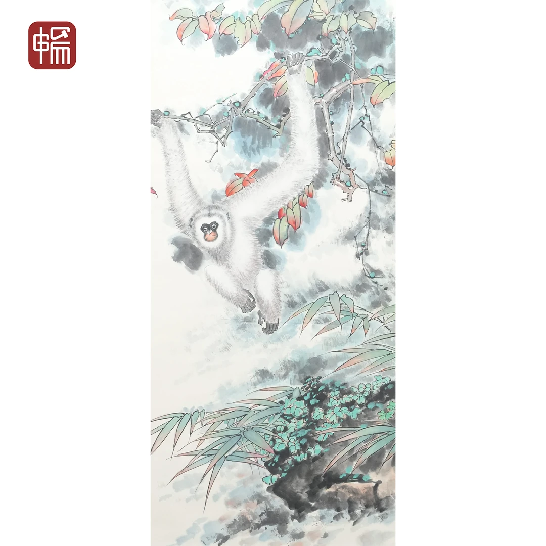 T668 近现代《白猿图》133*70(8.38平尺) 纸本立轴  YQ