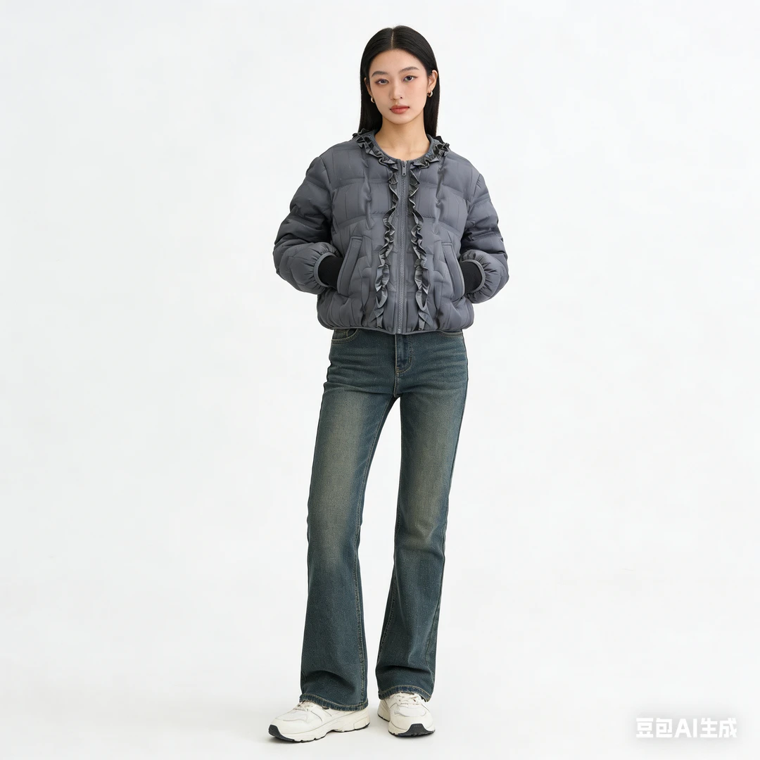 韩系木耳边短款白鸭绒女冬季新款立领显瘦保暖加厚外套羽绒服百搭