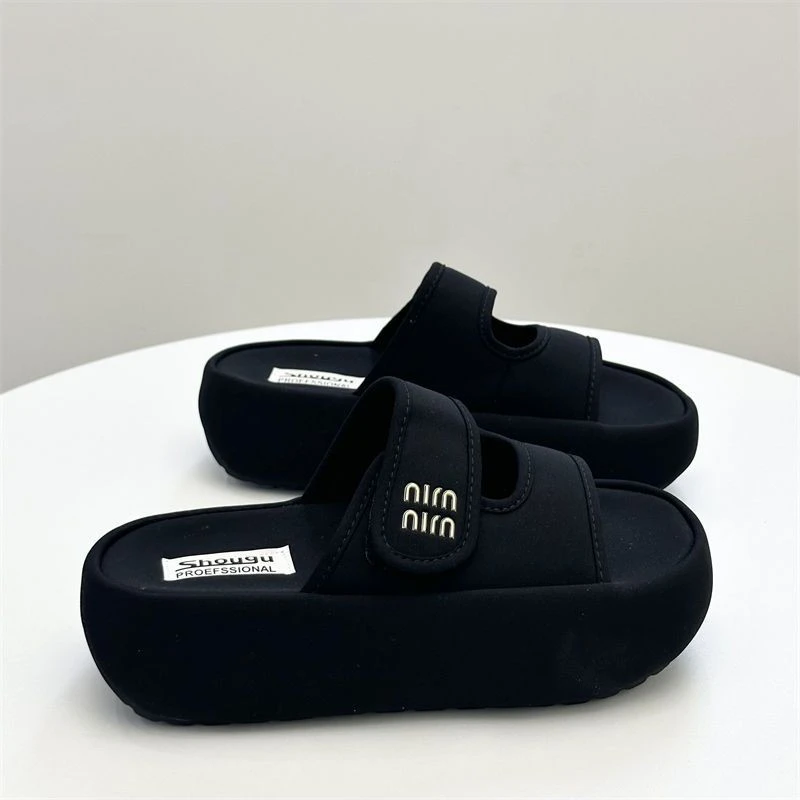 梦孜百丽厚底拖鞋女夏季外穿2025年新款爆款魔术贴休闲一字拖女鞋