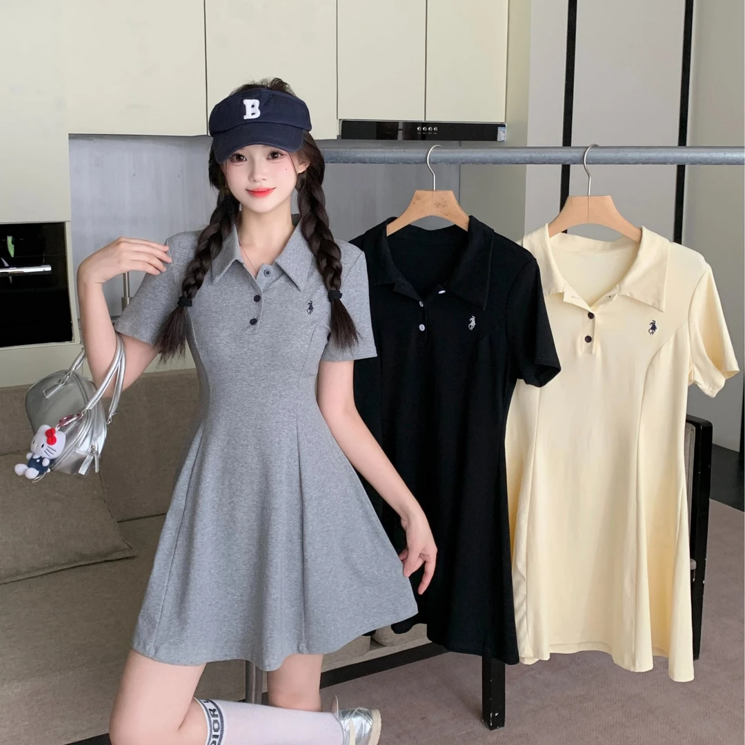 【wy】2025年大码女装新款Polo领运动风休闲短款连衣裙3307