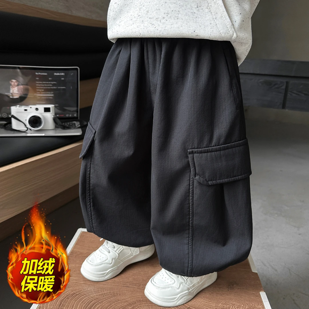 男童裤子2025秋冬新款儿童一体绒工装裤男孩宝宝潮酷痞帅童装长裤