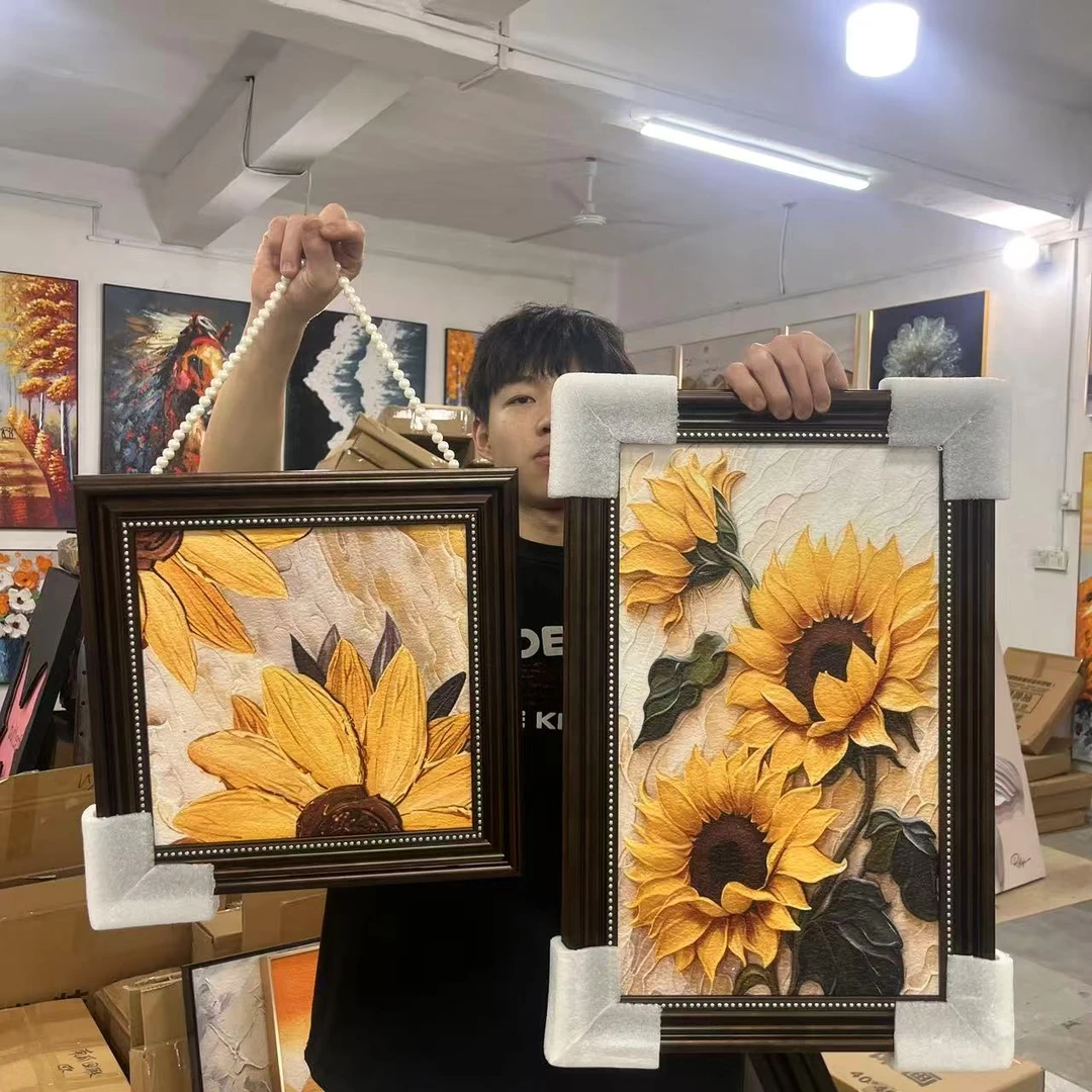 复古向日葵装饰画用于客厅餐厅玄关沙发背景墙美观实用4060