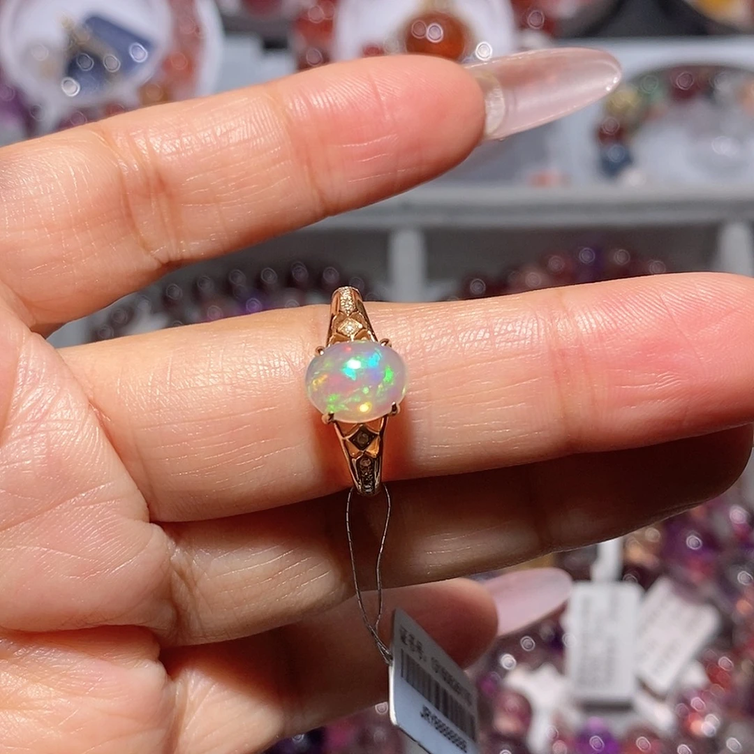 s***y欧泊18K金镶嵌戒指欧泊戒指