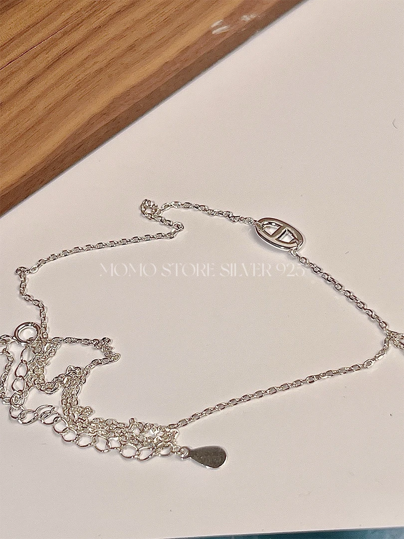 坠链均925银 韩版ins猪鼻子项链百搭小众吊坠叠戴锁骨链颈链女