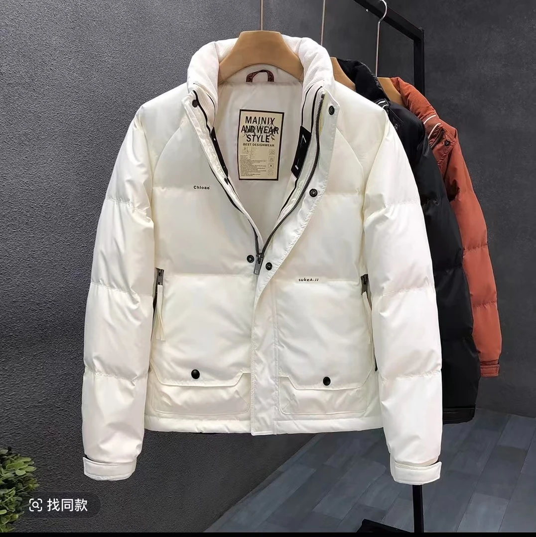 流行白色男潮牌潮流冬装外套2024冬季新款男士立领保暖防寒