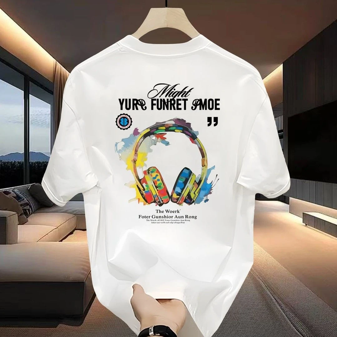 个性印花潮牌夏季圆领ins小众设计感宽松嘻哈T恤男款重磅230g纯棉