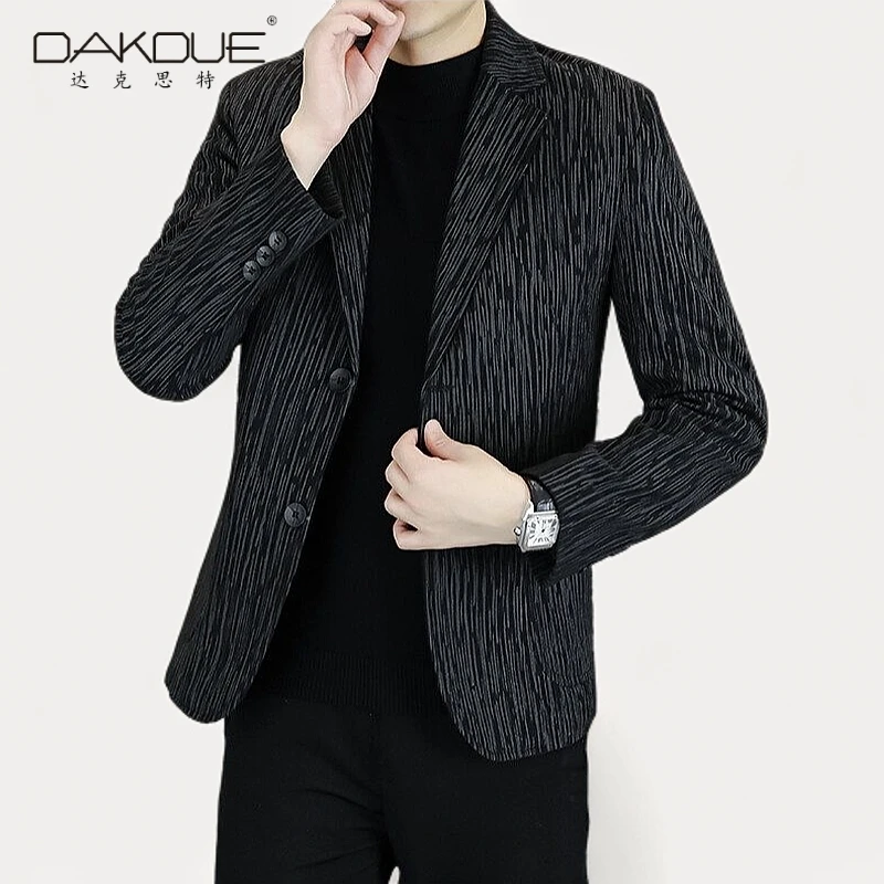 【秋季男士休闲西装】时尚潮流修身帅气商务韩版条纹格子单西外套