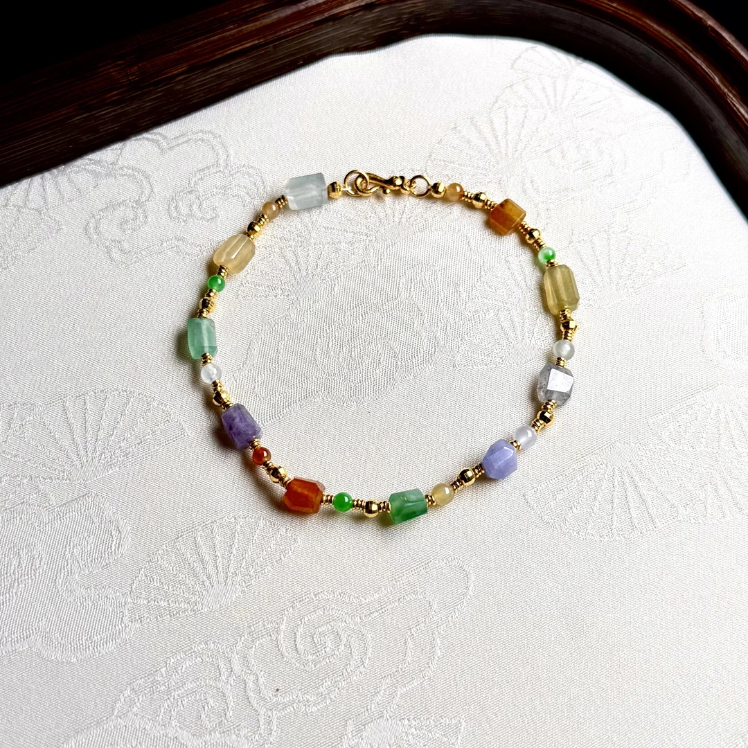 冰种多宝随型手链 缅甸天然A货翡翠时尚百搭彩色复古轻奢