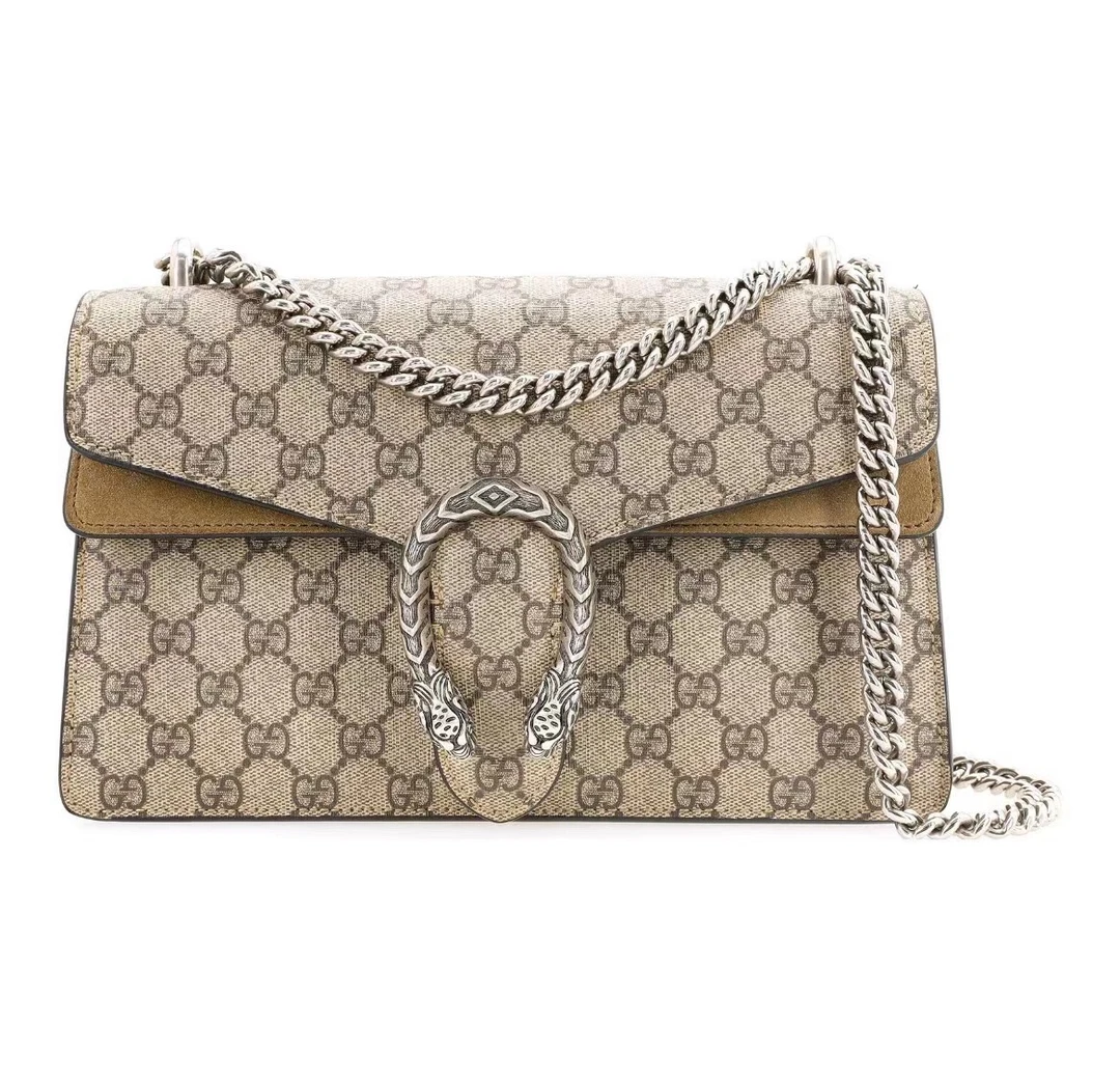 99新 GUCCI/古驰 【交个朋友专属】中号拼色酒神链条包