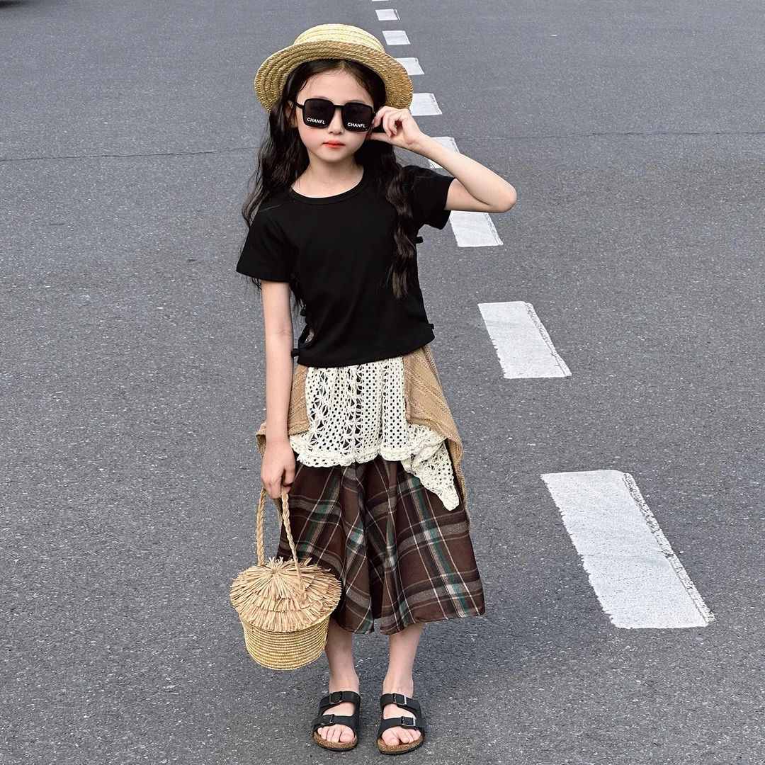 女童夏季套装2025新款裙子女大童洋气时髦夏装儿童不规则半身裙潮