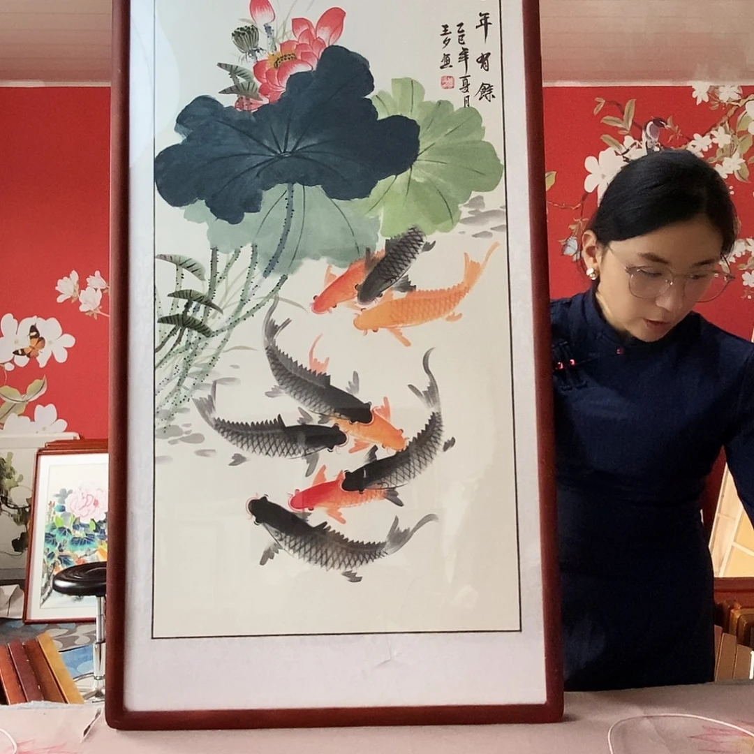 国画手写手绘带框包邮国画作品62✖️122