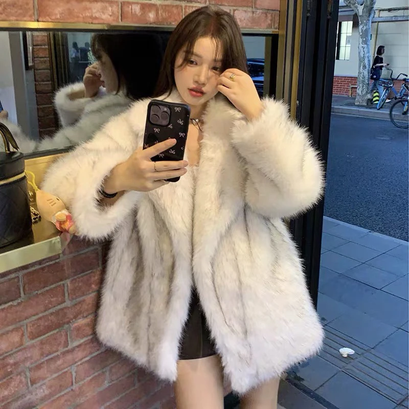 【银渐层】托斯卡纳仿狐狸毛皮毛一体外套女中长款洋气环保毛毛大衣