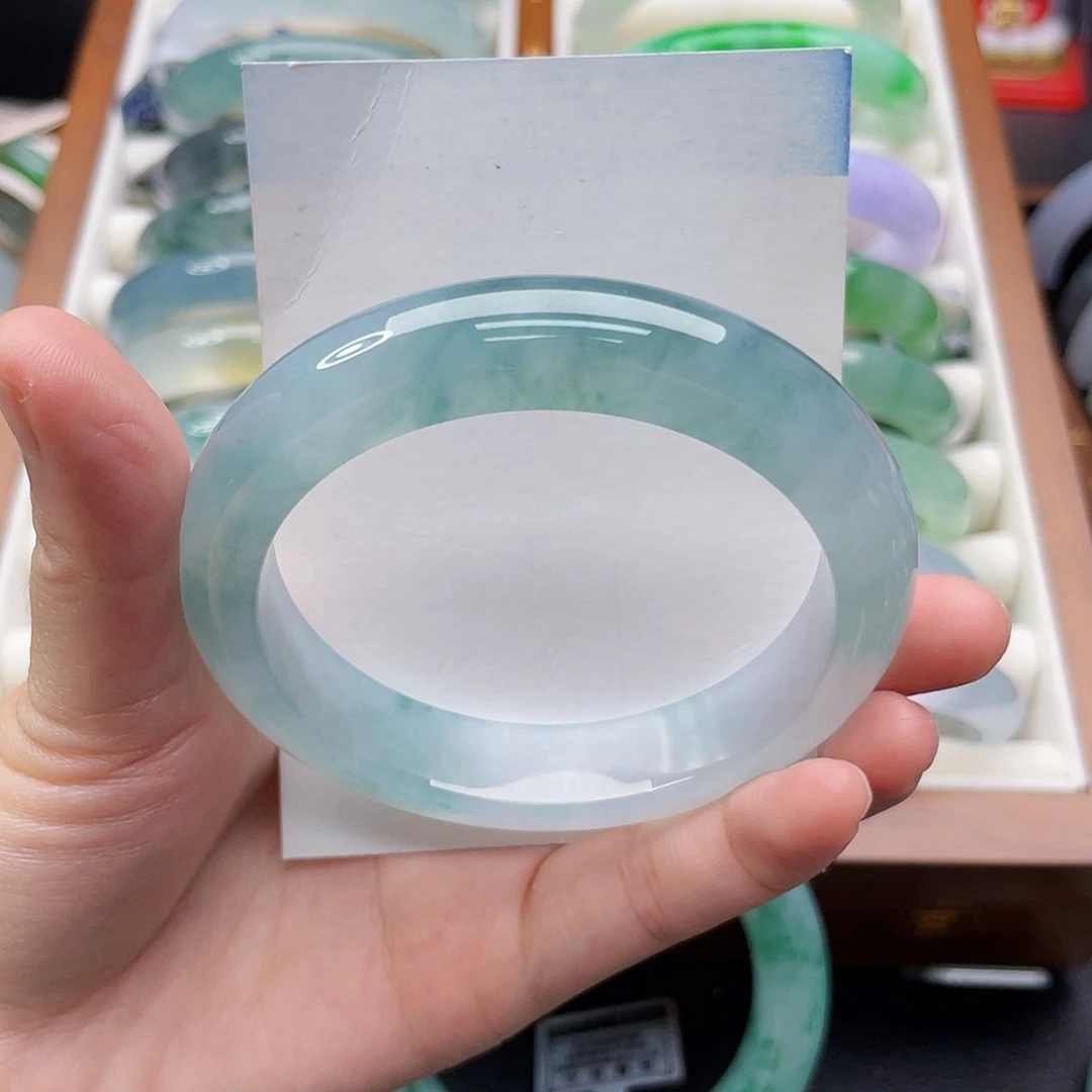 翡翠未镶嵌手镯56.5冰胶牛仔蓝