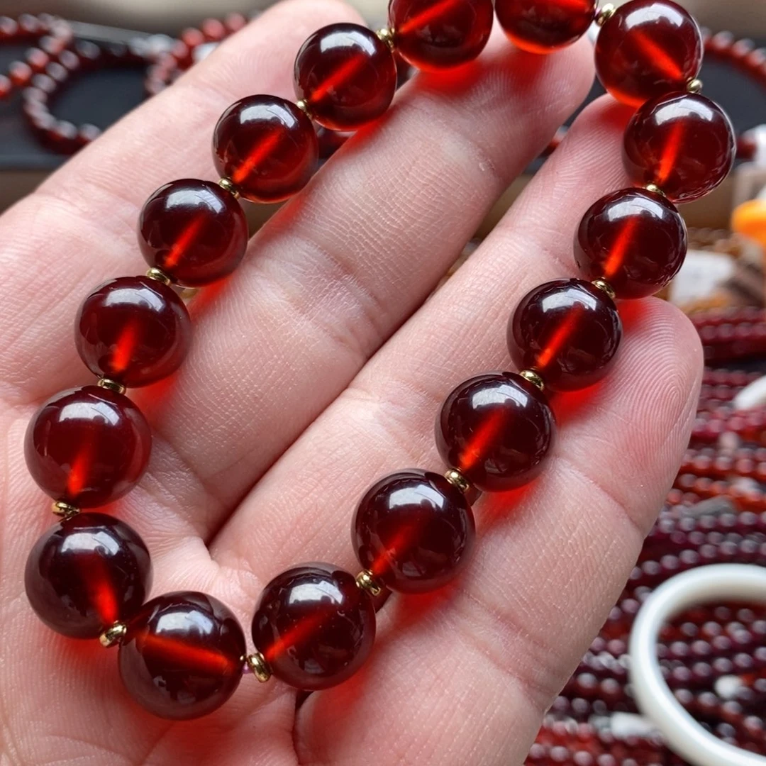 手链石榴石未镶嵌12mm橙红色福利