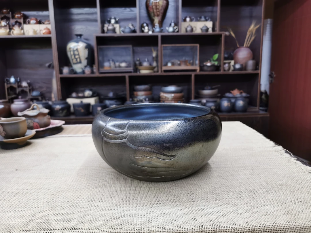 云南建水紫陶浪鬼柴烧无相作品精品浮雕大水洗