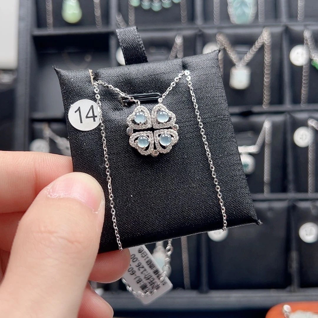 翡翠手链银S925镶嵌木*树天然翡翠A货