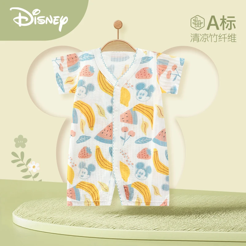 Disney/迪士尼婴儿连体衣竹纤维夏装新生儿衣服夏季短袖哈衣爬服