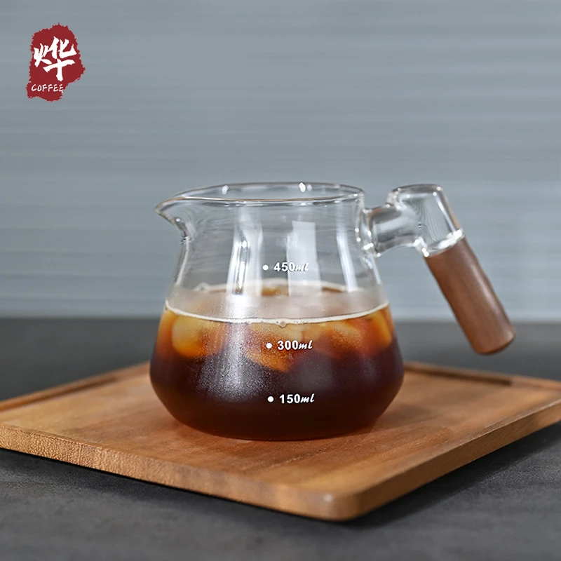 瑰夏美式 木柄玻璃简约款咖啡分享壶公道杯手冲咖啡制作器具
