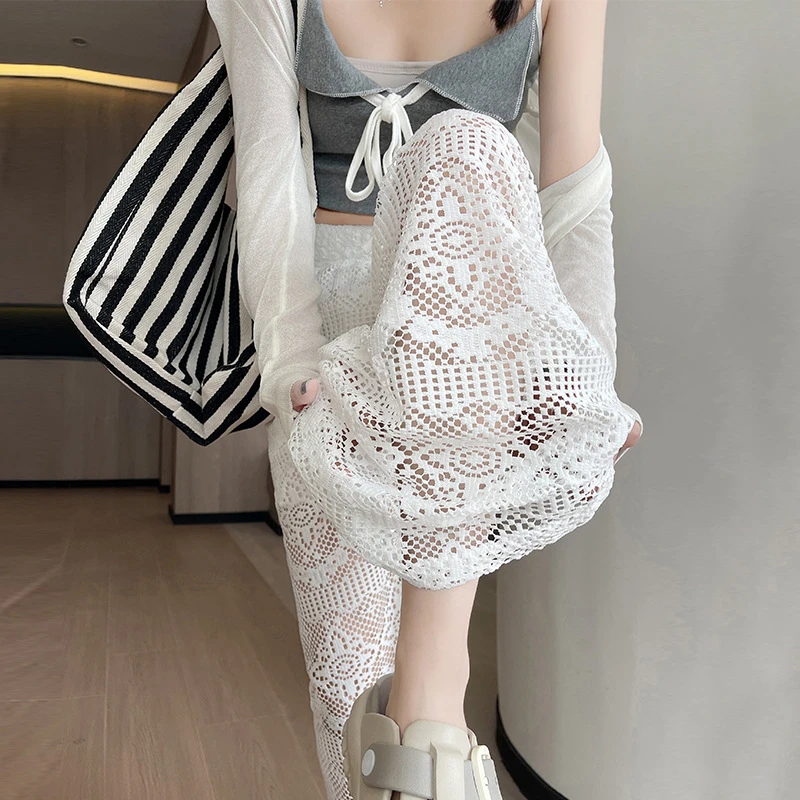 白色花边腰蕾丝阔腿裤夏女垂感2025新款高腰显瘦直筒裤拖地休闲裤