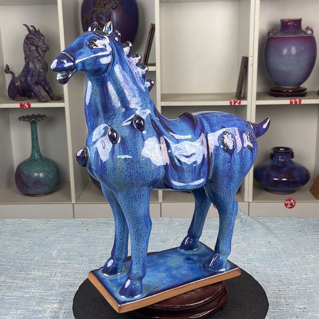 瓷片唐马炭烧大师作品