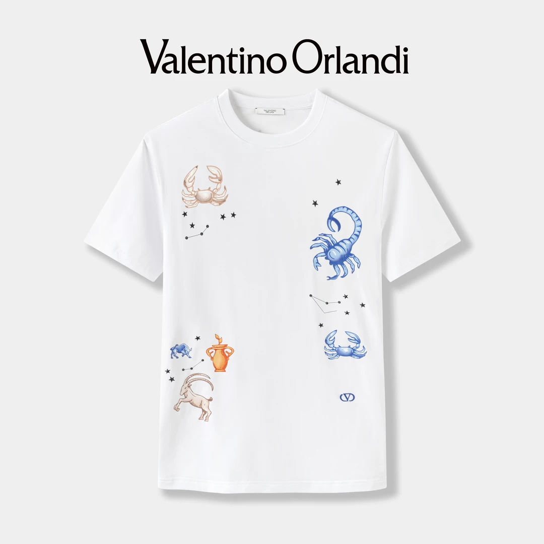 Valentino orlandi男士夏季时尚百搭休闲天蝎摩羯星座印花短袖T恤