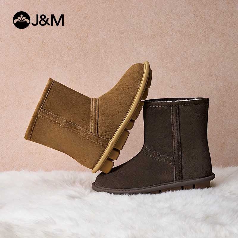 J&M/快乐玛丽冬季厚款中筒保暖平跟时尚雪地靴棉鞋加绒短靴98221W