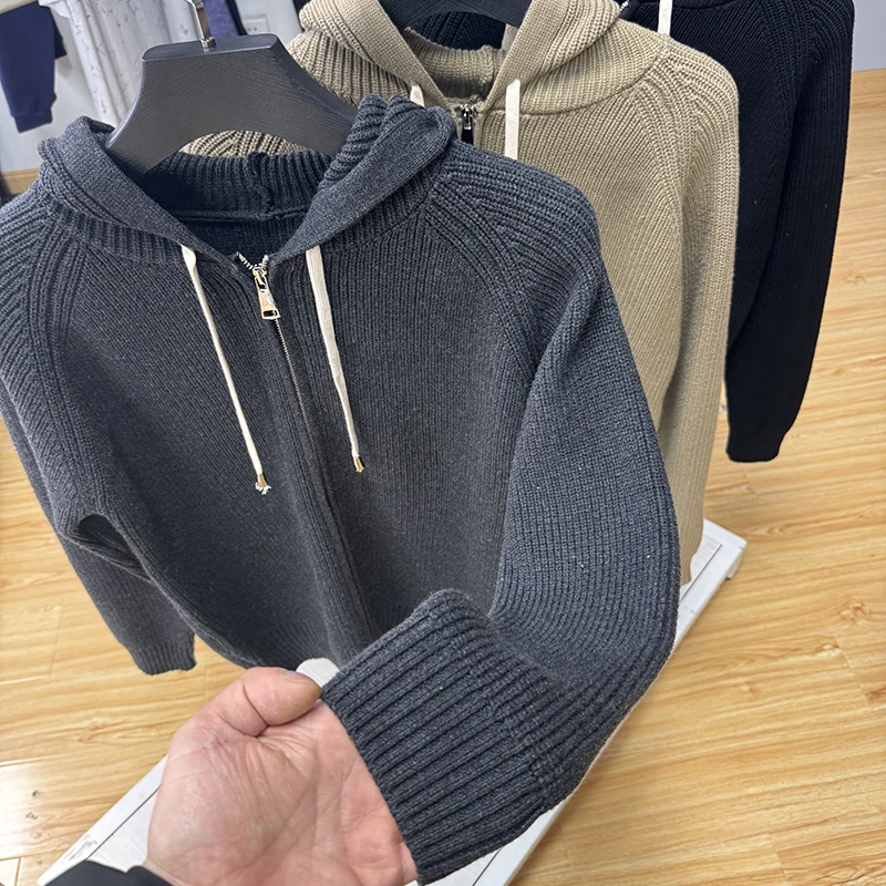 简约微阔连帽针织开衫外套春季新品休闲情侣款宽松上衣Y5T0226