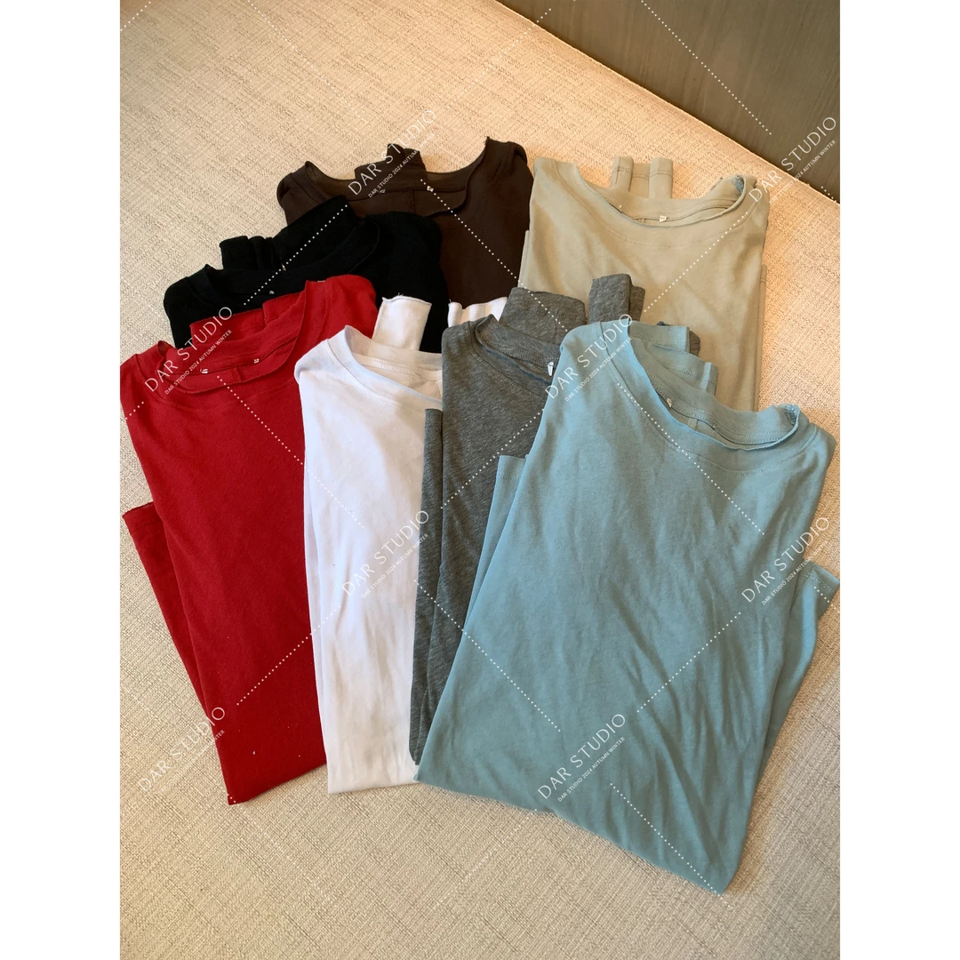 DAR STUDIO 【多色T恤】2025早秋新款欧若风纯棉显瘦长袖T恤25160
